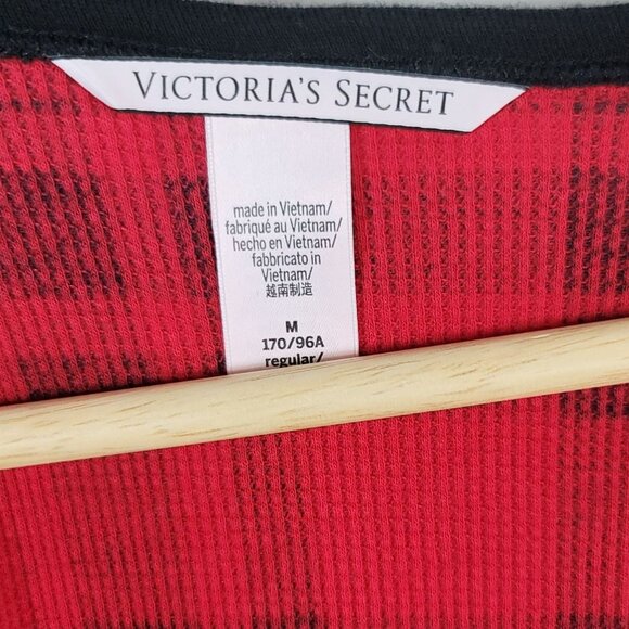 Victoria's Secret Plaid Pajama Set Red Black Medium Long Pants Thermal Waffle - Picture 5 of 15